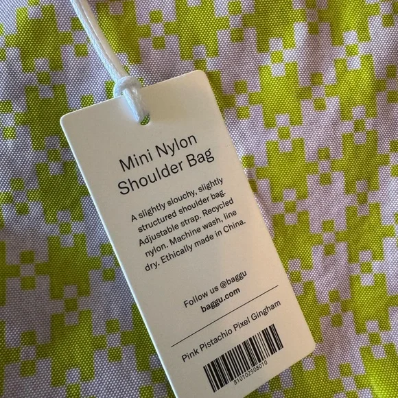 Baggu Pink Pistachio Pixel Gingham Mini NylonShoulder Bag with Bold Design - Picture 4 of 6